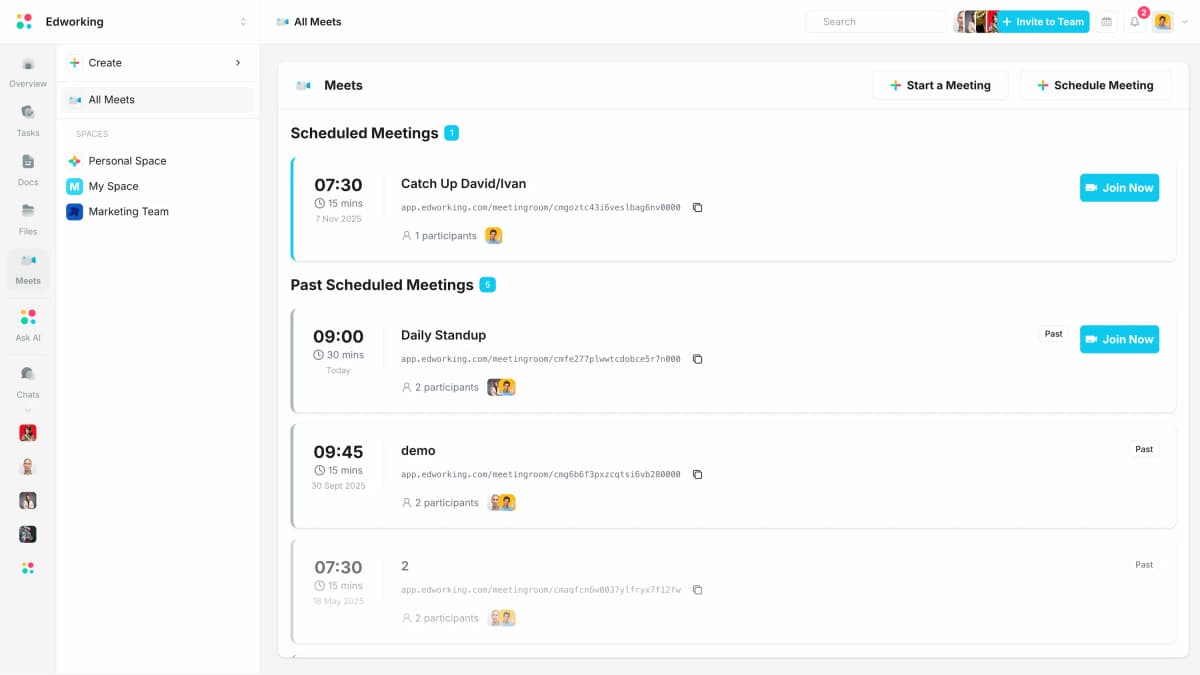 Appels vidéo intégrés dans votre espace de travail